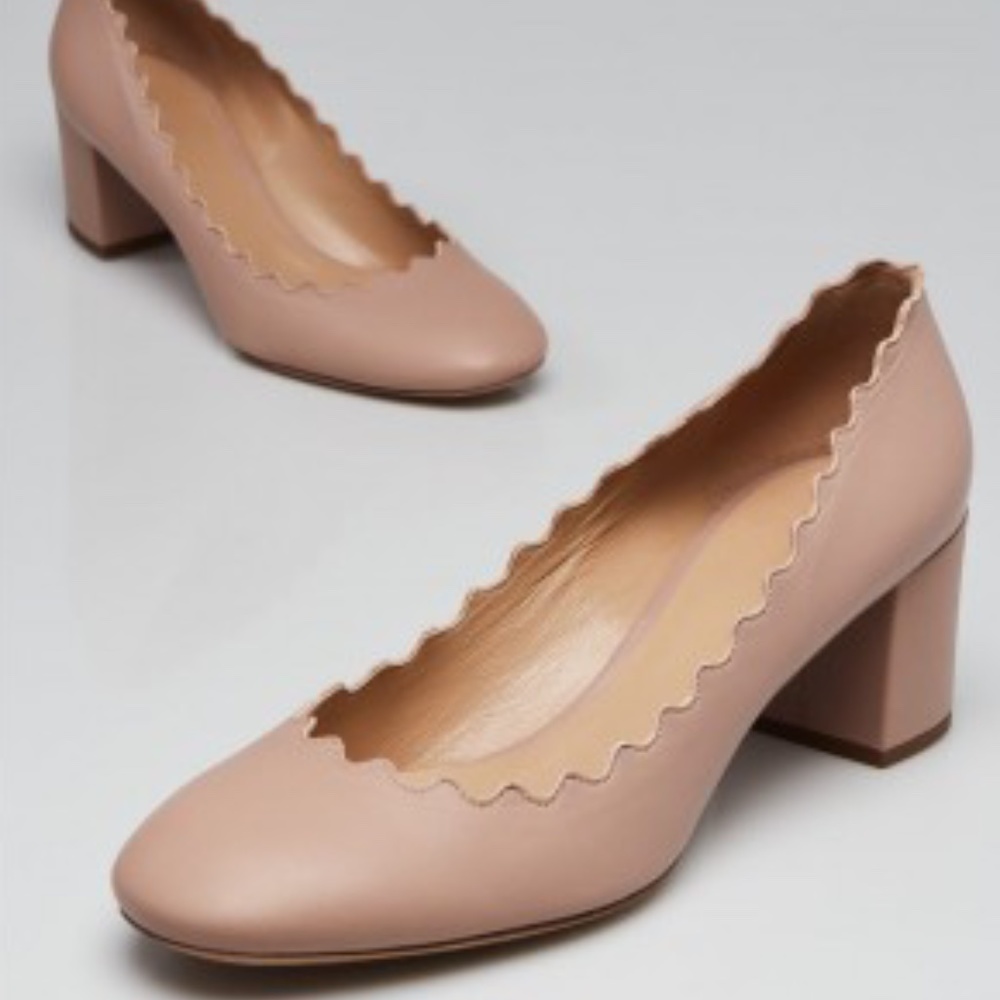 CHLOE Leather Scalloped Mid-Heel Pumps size 37